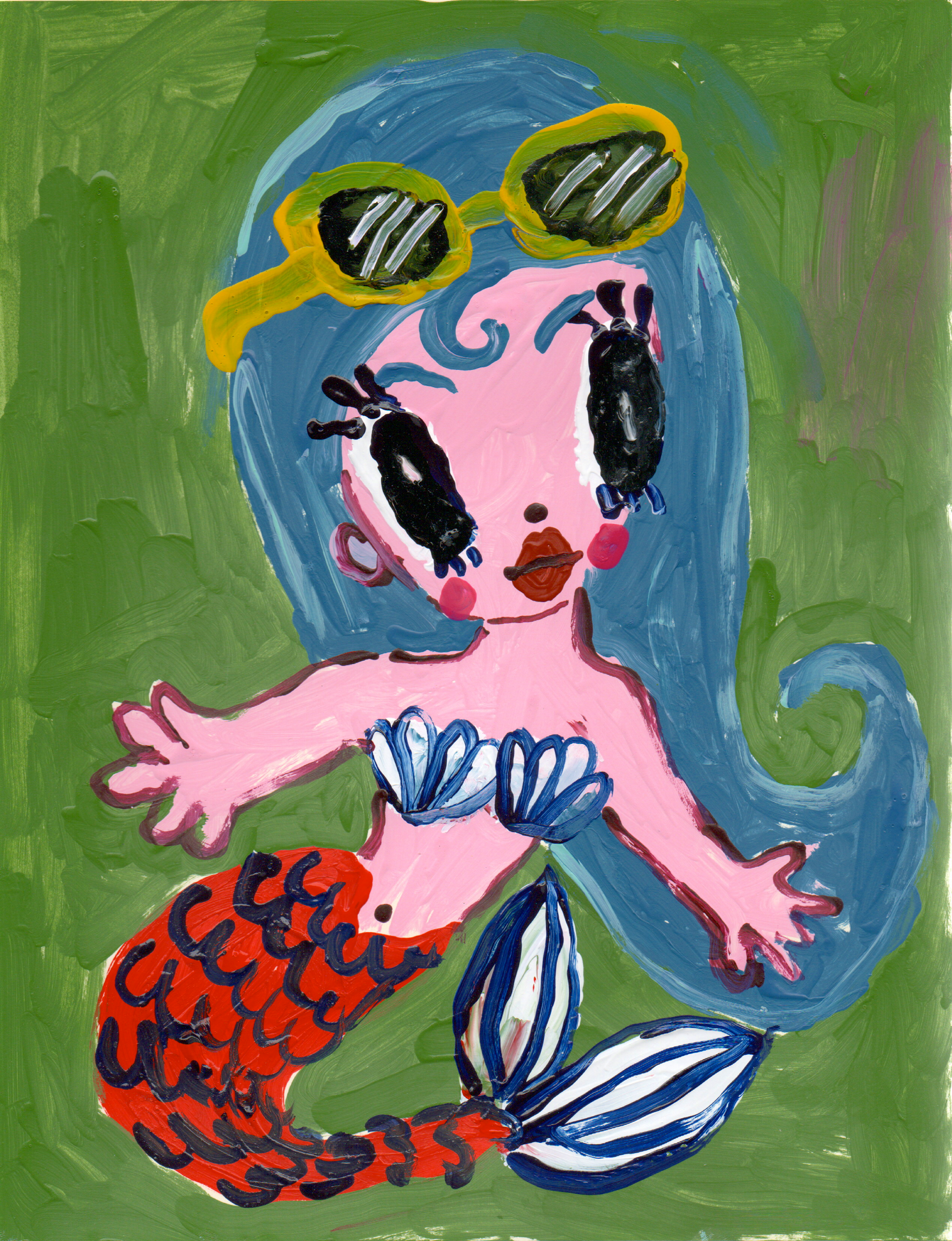 Humberto Cruz - Blue Hair, Red Tail Mermaid