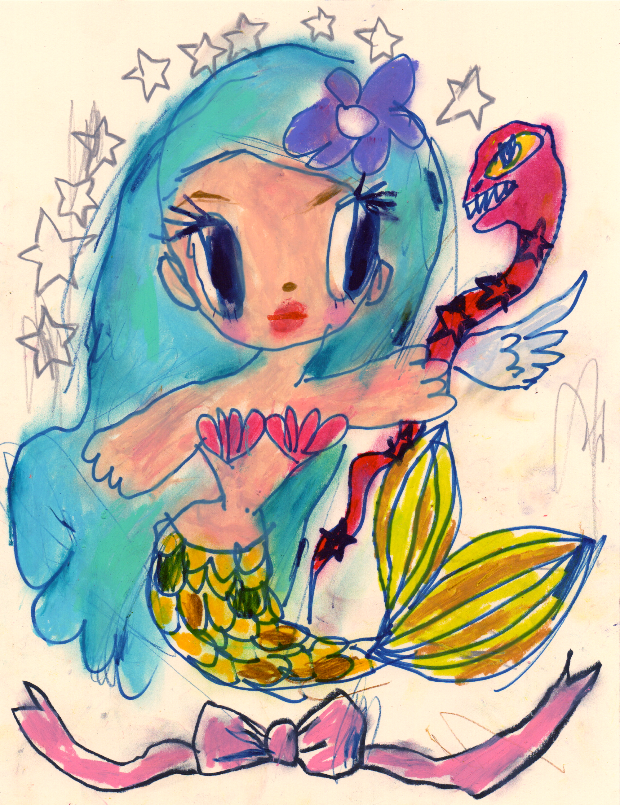 Humberto Cruz - Blue Hair, Yellow Tail with Serpent Mermaid