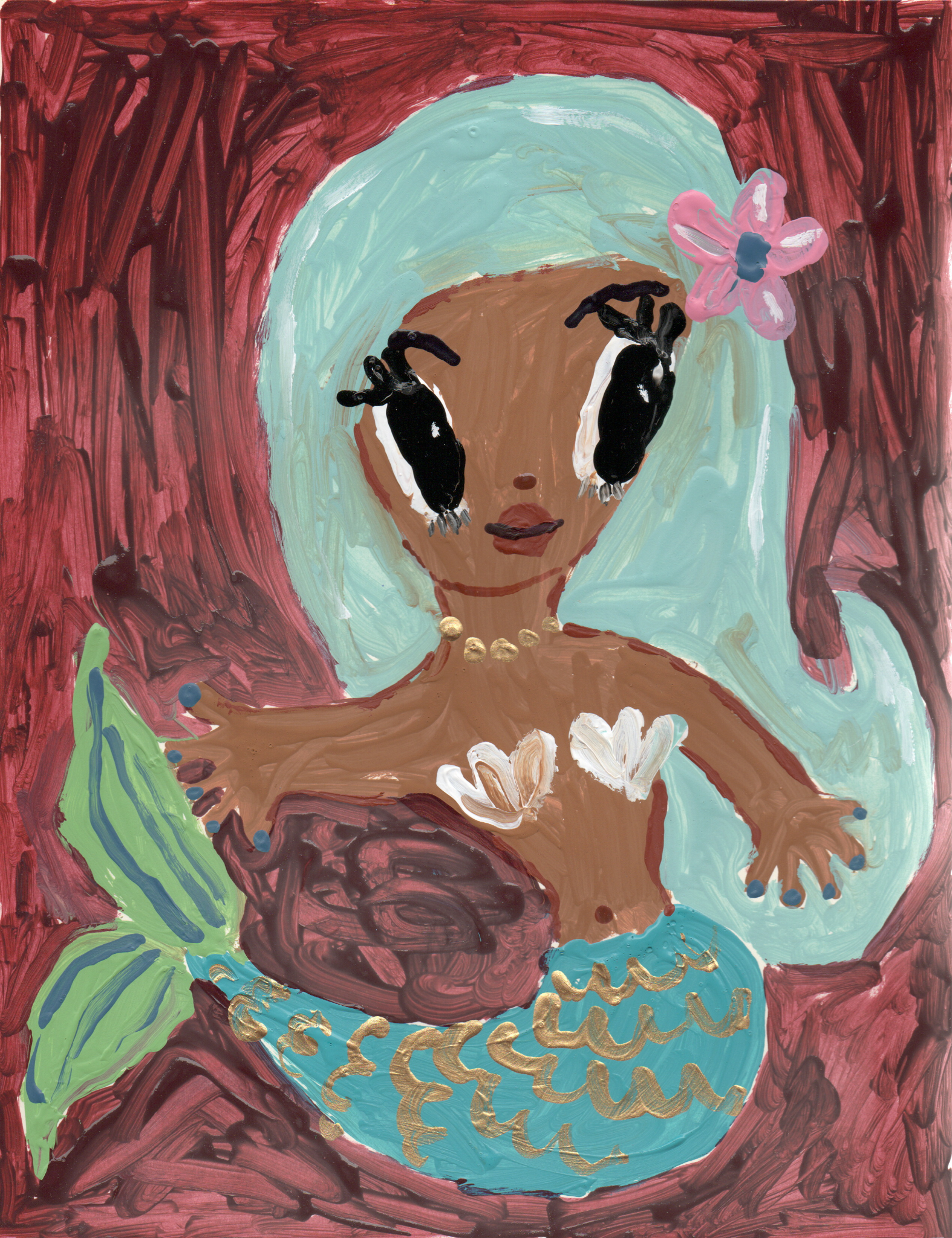 Powder Blue Hair, Teal Green Tail Mermaid by Humberto Cruz