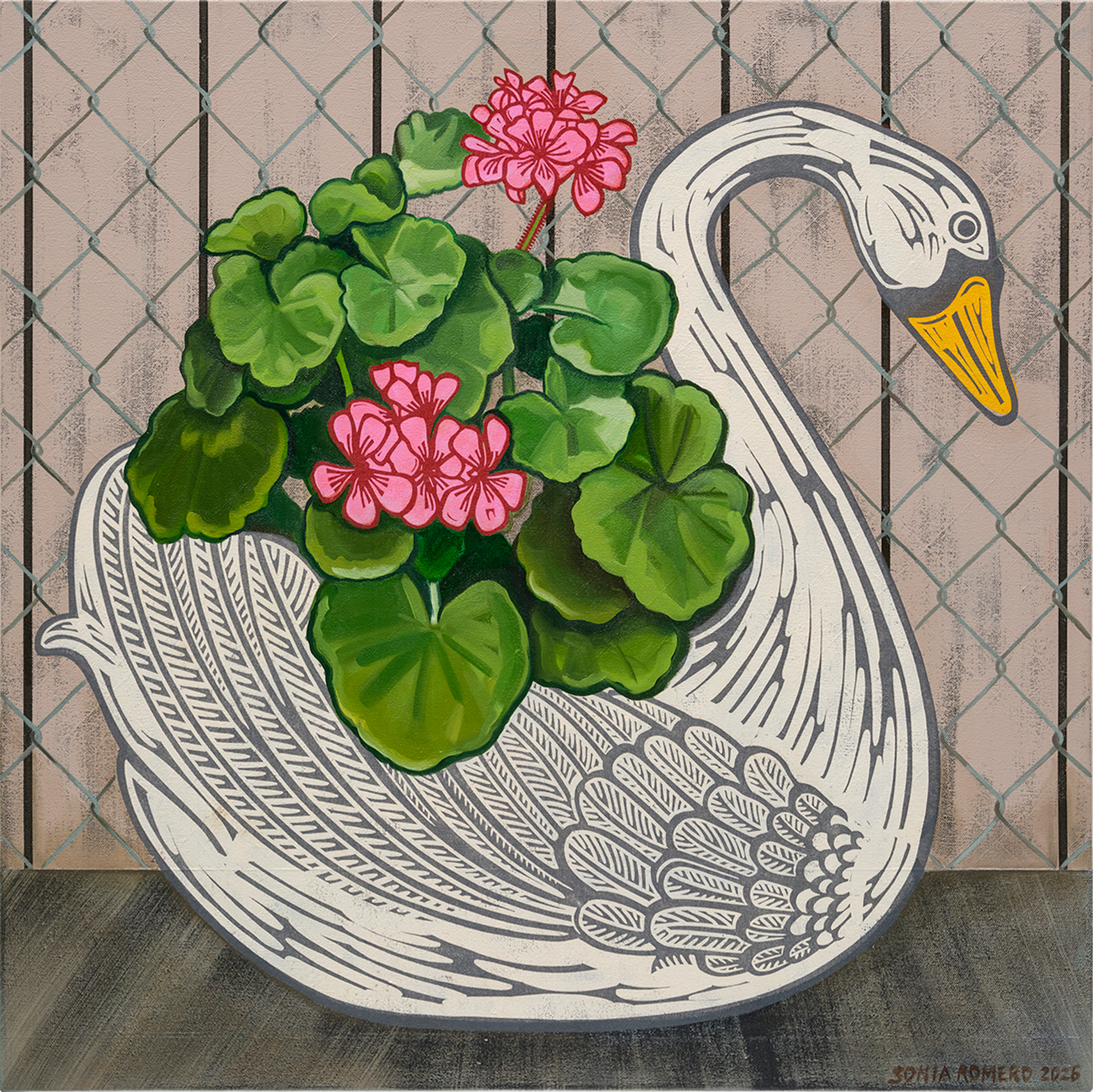 Sonia Romero - Nostalgia - Geranium Swan Planter