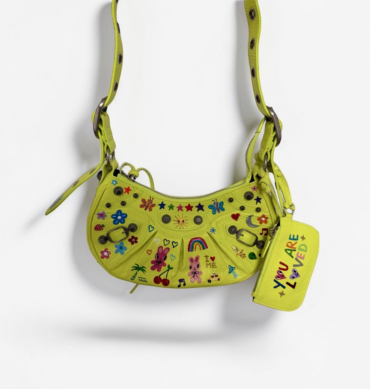 Fluorescent Yellow Balenciaga bag hand-painted by Humberto Cruz